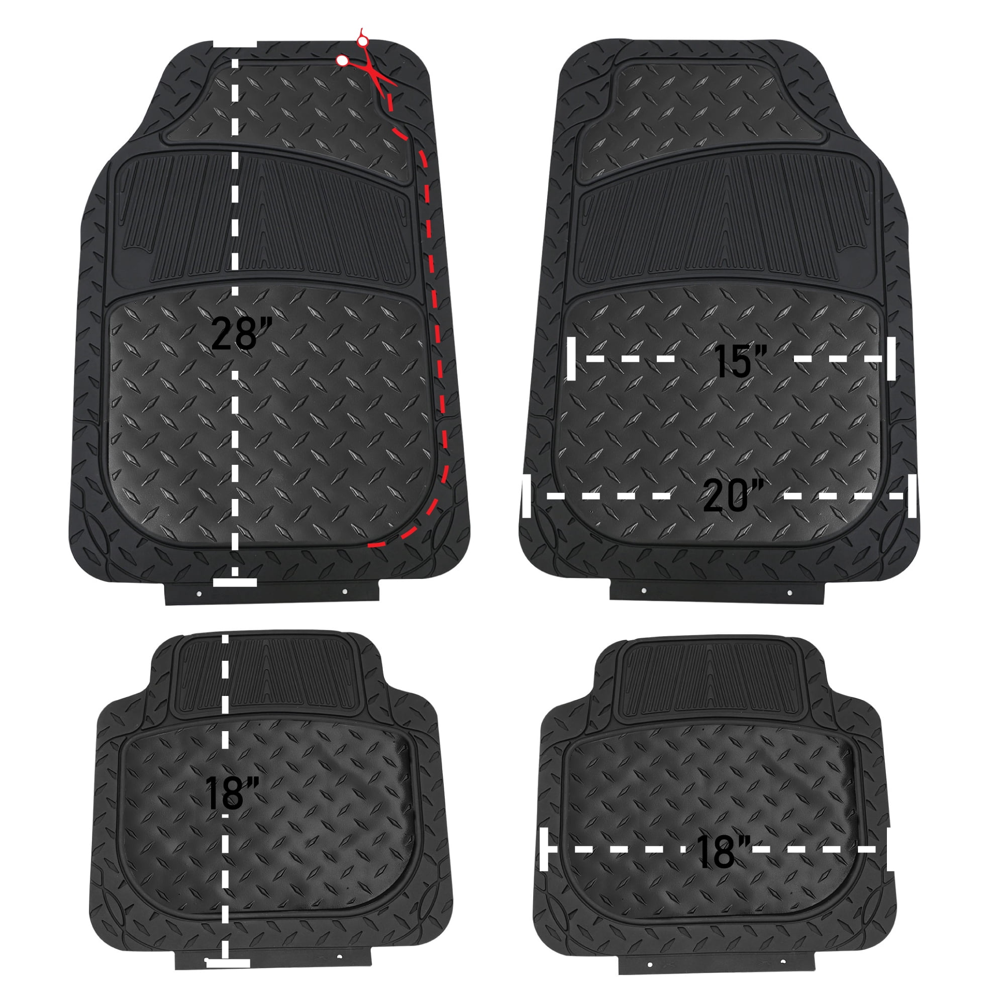 FH Group Climaproof Rubber Car Floor Mat, Universal 4pc Black Floor Mats with Air Freshener