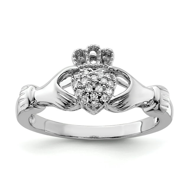 925 Sterling Silver Rhodium Diamond Claddagh Ring