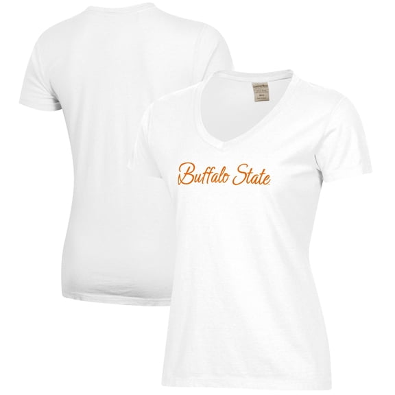 Women's White Buffalo State Bengals Script Logo Comfort Wash V-Neck T-Shirt