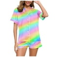 thumbnail image 1 of Wyzesi Robes Courtes pour Femmes Mode Imprimé Manches Courtes Col Rabattu Ensemble Deux Pièces Shorts, 1 of 6
