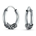 thumbnail image 1 of Bali Style Tribal Swirl Continuous Endless Tiny Round Hoop Earrings Oxidized .925 Sterling Silver .50 Inch Diameter, 1 of 6
