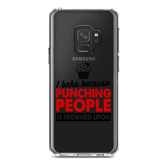 DistinctInk Clear Shockproof Hybrid Case for Samsung Galaxy S9 (5.8" Screen) - TPU Bumper Acrylic Back Tempered Glass Screen Protector - I Bake Because Punching People is Frowned Upon