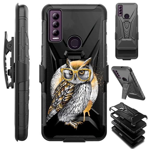 Compatible with Cricket Ovation 3 | AT&T Motivate Max; Hybrid Luxguard Holster Phone Case Cover (Owl Moon)