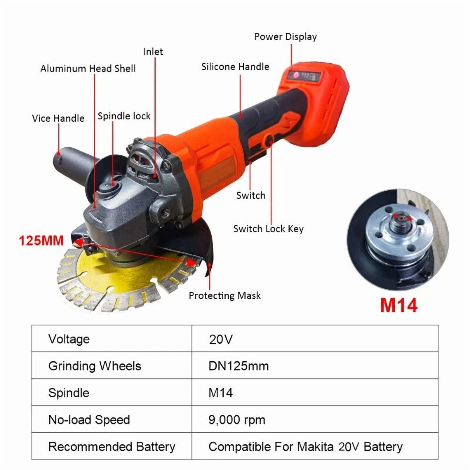 Cordless Brushless Electric Angle Grinder 125MM 3 Gears Cutting Tool For Makita