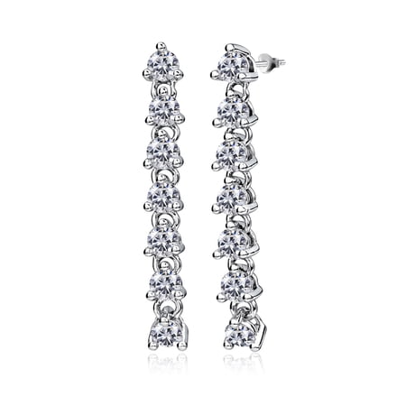 JeenMata 1 Carat Round Cut Lab Grown Diamond Linear Drop Earring - Classic Drop Earrings in 18K White Gold Plating for Women, Gift for Her