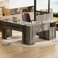 thumbnail image 7 of Homieasy L Shaped Desk with Power Outlets and USB Charging Ports, Lift Top Corner Computer Desk with Drawer, Large Office Desk with Storage Shelves, L Shaped Standing Desk for Home Office, Black Oak, 7 of 7