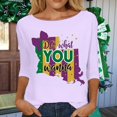 thumbnail image 2 of Outfmvch 3/4 Sleeve Blouses for Women Mardi Shirts for Women Oversized Tshirts for Women's Mardi Gras Sequin Shirt Women's Mask Graphic Shirts Womens Tops 3/4 Length Sleeve Hot Pink S, 2 of 7