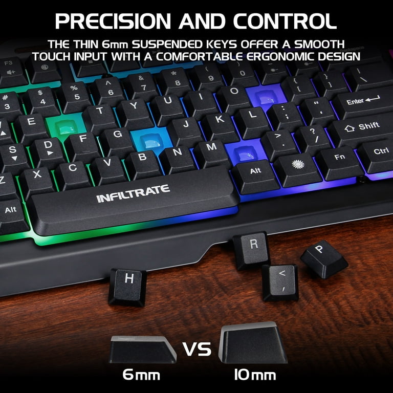 ENHANCE ハイブリッドメカニカルゲーミングキーボード[US配列] ENHANCE Infiltrate Membrane Keyboard ゲーム用 Black・黒 7色LED・9つの照明効 mxn26g8 Amazon.com: ENHANCE Infiltrate KL1 LED Gaming Keyboard