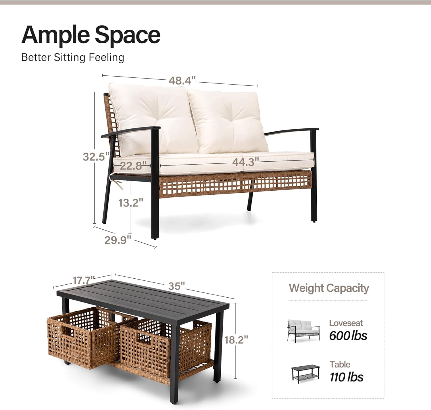 LAUSAINT HOME 4-Piece Patio Conversation Set  with Rocking Chairs and Storage Coffee Table for Backyard, Porch, Garden and Poolside