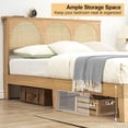 thumbnail image 5 of Danolapsi Queen Bed Frame with Natural Rattan Headboard,Platform Bed Frame Queen Size with LED Lights and Storage Headboard,Strong Wood Slats Support,Noise-Free,No Box Spring Needed, 5 of 8