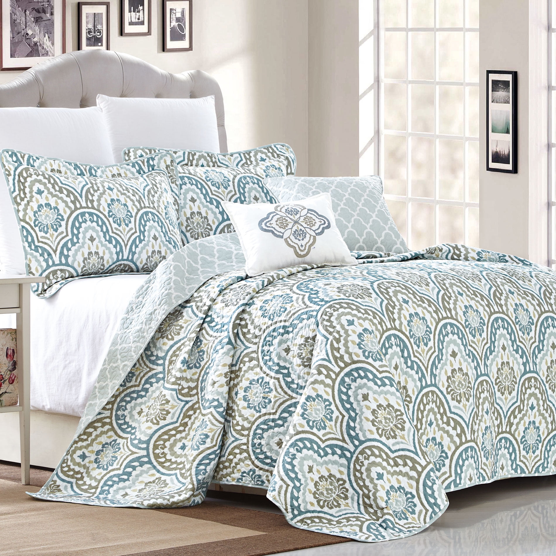 Serenta Tivoli Ikat 5 Piece Quilted Coverlet Bed Spread Set - Walmart ...