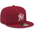 thumbnail image 3 of Men's New Era Cardinal Miami Marlins White Logo 59FIFTY Fitted Hat, 3 of 6