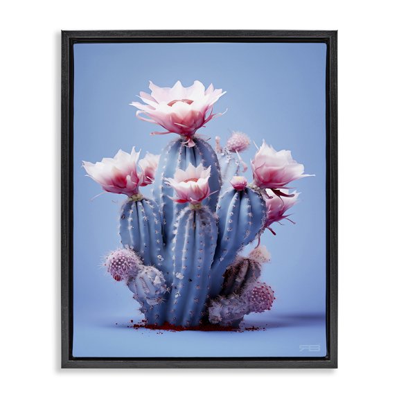 Stupell Industries Contemporary Pink & Blue Cactus Flowers Black Floating Frame Canvas Art, 17 x 21, by RB