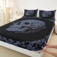 thumbnail image 4 of Homewish Retro Skeleton Skull Queen Sheets for Teens, Slate Blue Baroque Floral Queen Sheet Sets, 4 Pieces, 1 Flat Sheet, 1 Fitted Sheet and 2 Pillowcases, 4 of 5