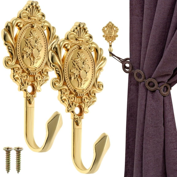 2 Pcs Gold Curtain Holdbacks Vintage Hooks Wall Decorations Office