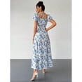 thumbnail image 5 of Blue And White Floral Print Square Neck Puff Sleeve Maxi Dress For Women, 5 of 5