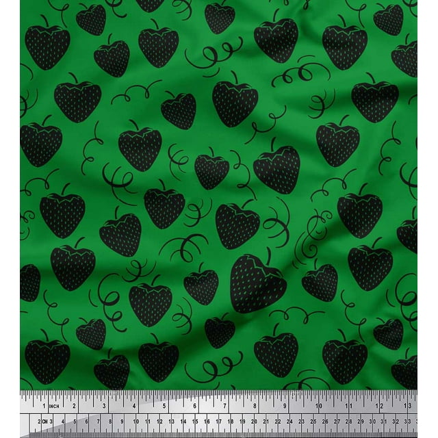 Soimoi Tissu Satin Modal Vert Imprimé Fraise par Yard 42 Pouces de Large