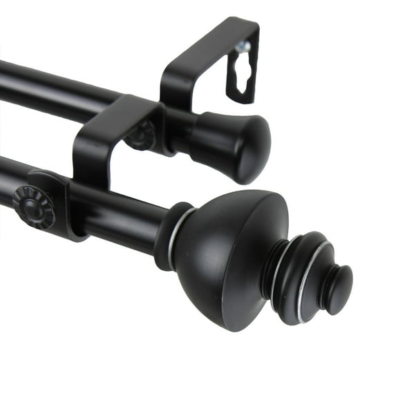InStyleDesign Monarch Adjustable Black Double Curtain Rod Set 120 to 170 inch