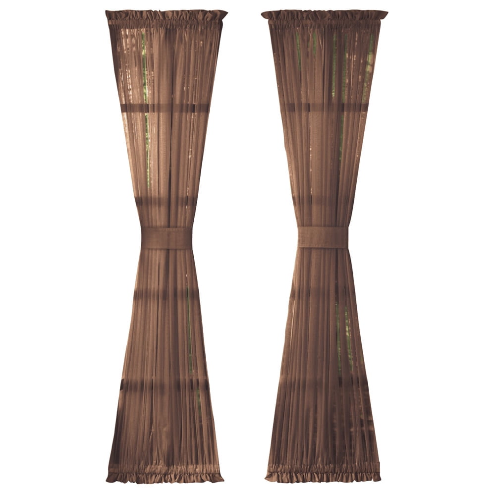 Solid Sheer Rod Pocket Patio, Back door, Front door Curtain Panels, 59" X 72", Chocolate