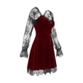 thumbnail image 6 of Patlollav Halloween V-Neck Dresses Women Lace Patchwork Long Sleeved Ruffled Waist Casual Dress, 6 of 6