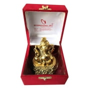 International Gift Golden Plated Pagdi Ganesh God Idol Statue Oxidized Finish With Beautiful Velvet Box Packing And With Carry Bag (10H X 8W X 8L Centimeters)