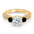thumbnail image 2 of Gem Stone King 18K Yellow Gold Plated Silver White Topaz Black Diamond and White Moissanite Engagement Ring for Women (2.27 Cttw, Gemstone November Birthstone, Round 7MM and 4MM, Size 9), 2 of 3