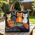 thumbnail image 5 of Halloween Vintage Quilted Tote Bag for Women Cute Tote Bag Lightweight Large Capacity Shoulder Bag Foldable Handbag Hobo Bag for Shopping Travel Work, Sky Blue L, 5 of 5