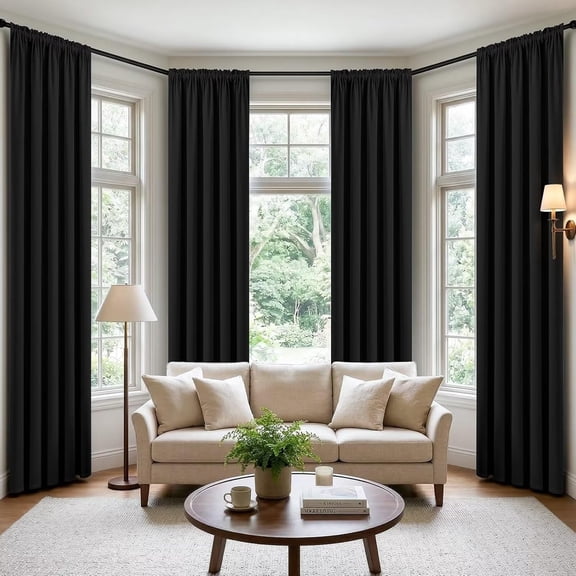 Black Blackout Curtains 84 inch Length 2 Panels Set, Rod Pocket Room Darkening Drapes for Bedroom Living Room, Insulated Thermal Light Blocking Window Curtain (W52 x L84 Inch)