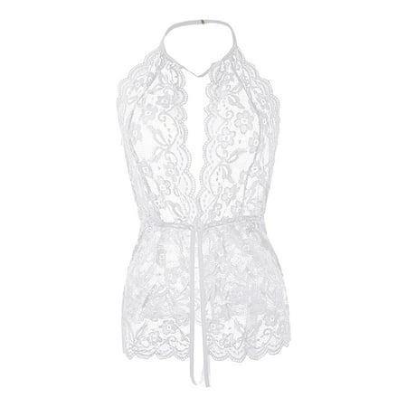 

B91xZ Lingerie For Women Women Lingerie Lace Bodysuit Deep V Teddy Mini Babydoll Women Lingerie White L