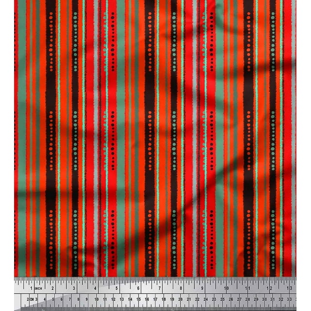 Soimoi Polyester Crepe Fabric Dot & Stripe Print Fabric by The Yard 52 Inch Wide