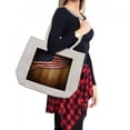 thumbnail image 2 of American Flag Shopping Bag, United States Design on a Vertical Retro Wooden Rustic Back Old Glory Country, Eco-Friendly Reusable Bag for Groceries Beach and More, 15.5" X 14.5", Cream, by Ambesonne, 2 of 2