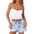 thumbnail image 1 of Coduop Women Twist Front Knitted Tube Top Strapless Solid Ruched Rib-Knit Crop, 1 of 8