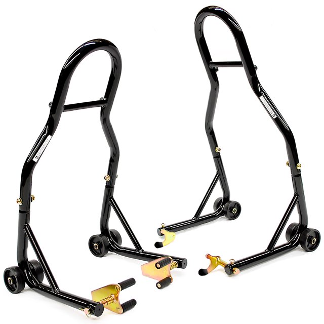 Venom Motorcycle Stand Lift, Front & Rear Combo, 850 lbs Universal Paddock Lift Stand, Front Wheel Fork Stand Rear Wheel Swingarm Spool Stand, Compatible With Most Yamaha Honda Kawasaki Suzuki BMW