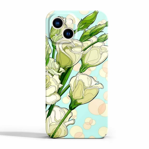 Green Flower Case Compatible with iPhone 13,Aesthetic Art Design Full Cover Protective Case