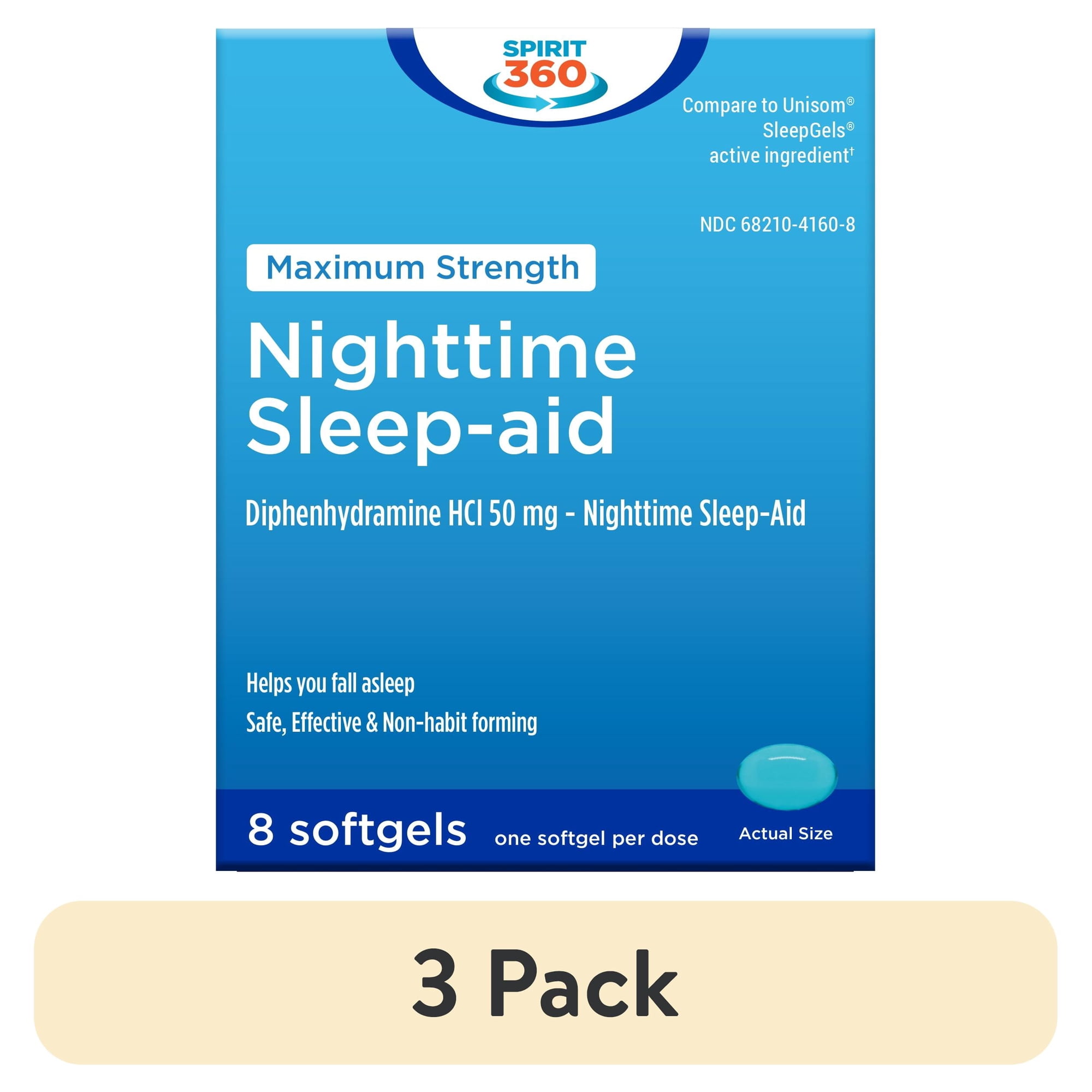 (3 pack) Spirit 360 Maximum Strength Night Time Sleep Aid, 50mg, 8 Count