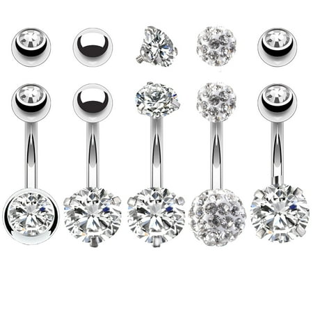Gold Dangly Belly Button Rings BodyJ4You 5PCS Belly Button Rings 14G Stainless Steel CZ Women Navel Body Piercing Jewelry Set ()