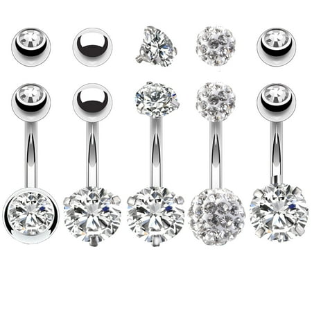 BodyJ4You 5PCS Belly Button Rings 14G Stainless Steel CZ Women Navel Body Piercing Jewelry (Best Friend Weed Belly Button Rings)