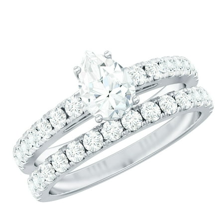 Rosec Jewels Lab Grown Diamond Teardrop Engagement Ring with Wedding Band - EF-VS Quality 925 Sterling Silver US 8.00
