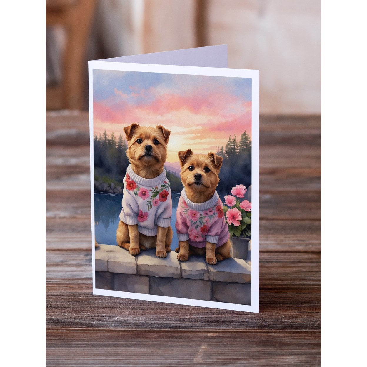 Norfolk Terrier Two Hearts Greeting Cards Pack of 8 7 in x 5 in
