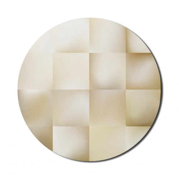 Ivory Mouse Pad for Computers, Abstract Square Shaped Geometric Fractal Pattern Modern Shady Tone Display, Round Non-Slip Thick Rubber Modern Gaming Mousepad, 8" Round, Cream Beige, by Ambesonne