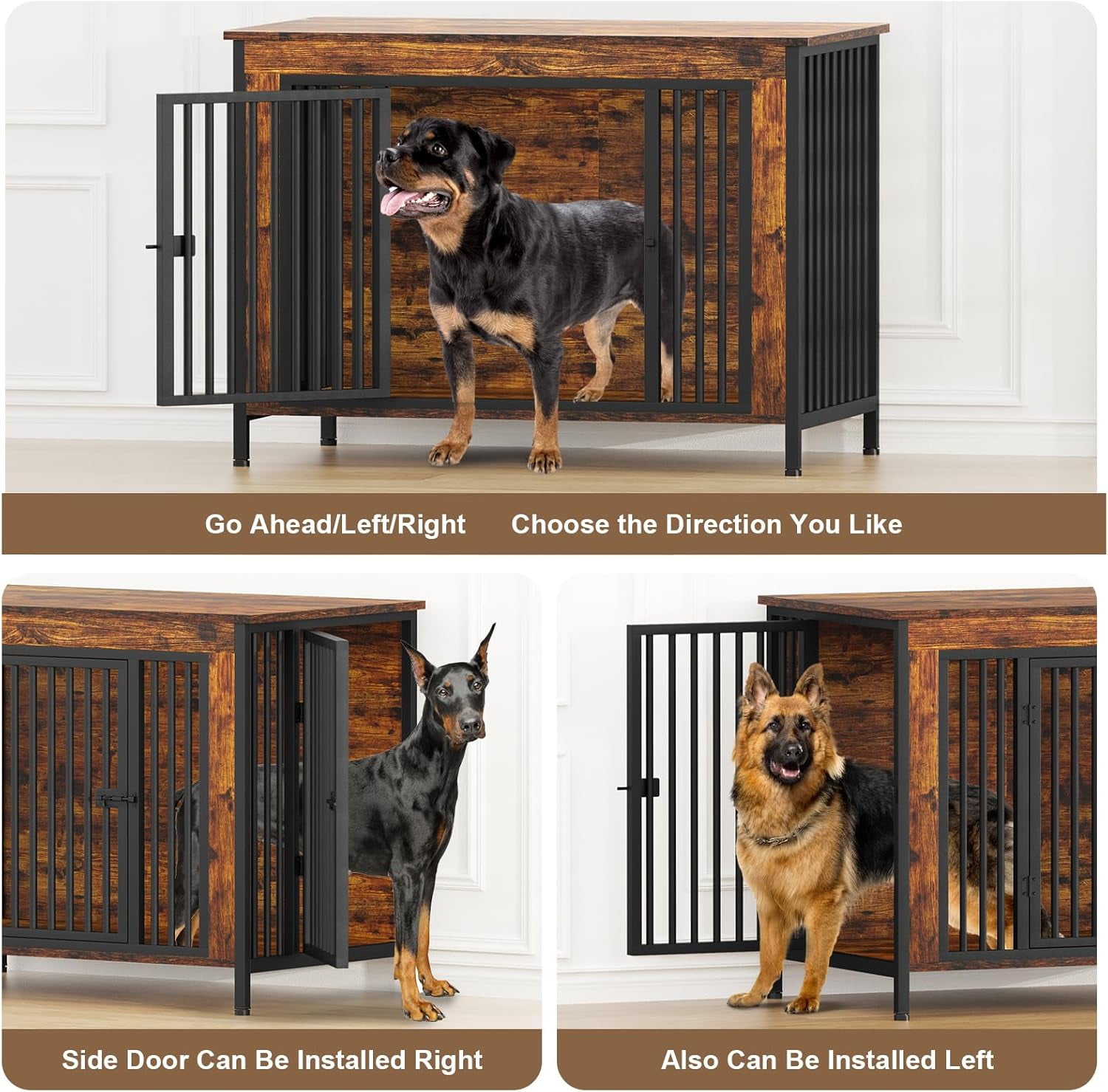 POAO 47.24" L Dog Crate Furniture for Dog, Heavy Duty Dog Crate for Large Dog(65-92 Pounds), Dog Kennel Furniture Indoor as TV Stand, Brown