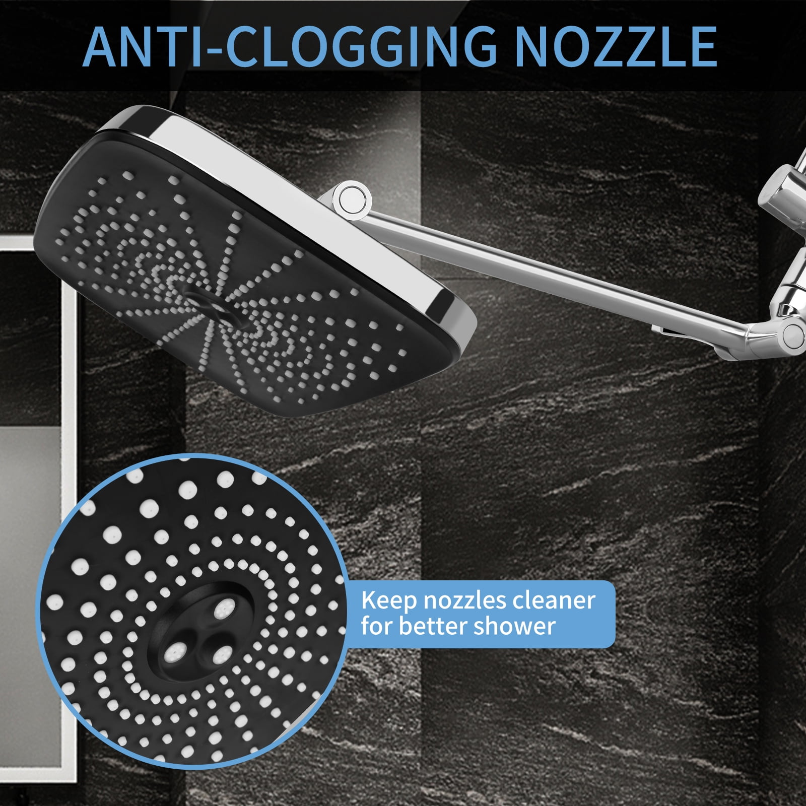 PHANCIR 12 Inch Rain Shower Head Combo, High Pressure Rainfall with Ajustable Extension Arm, 7 Modes Handheld Showerhead for Bathroom, Chrome