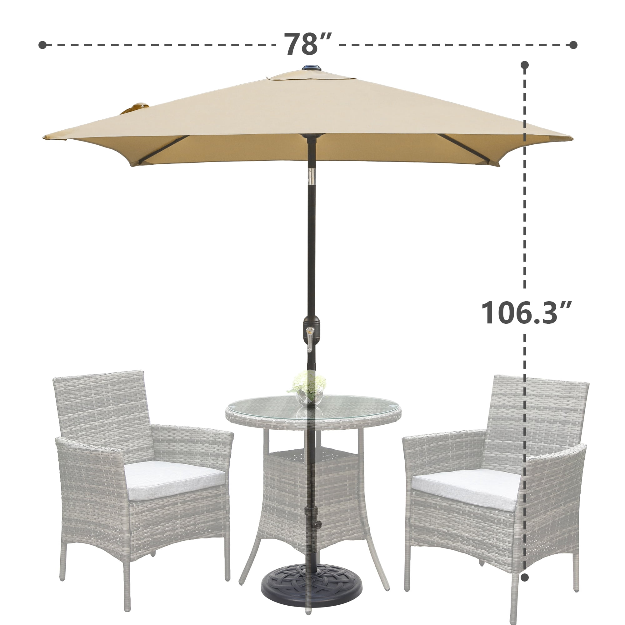 Abble 6.5FT Square Outdoor Patio Umbrella with Push Button Tilt and Crank Handle, Market Umbrella for Garden Deck Backyard Pool, Tan