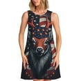 thumbnail image 1 of Daiia Robe Moderne à Imprimé Tête de Cerf USA pour Femmes 2025 Tendance Manches Courtes Robes Décontractées Amples Fluides Maxi Robes d'Été, 1 of 7