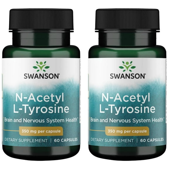 Swanson N-Acetyl L-Tyrosine - Amino Acid Supplement Supporting Overall Brain Health & Central Nervous System Function - Promotes Mood & Cognitive Health - (60 Capsules, 350mg Each) 2 Pack