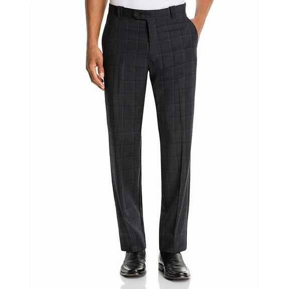 Bloomingdale's CHARCOAL Wool Tonal-Check Classic Fit Pants, US 40X30