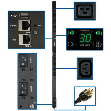 UPC: 0037332204486 | Tripp Lite 5/5.8kw Single-phase Monitored Pdu Lx Interface 208/240v Outlets (36 C13/6 C19) L6-30p 10 Ft. Cord 0u 1.8m/70 In. Height Taa – Distribution Unit (rack-mountable) – 30 A – Ac