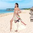 thumbnail image 6 of FORMRS Womens Long Sarong Beach Wrap Semi-Sheer Bikini Skirt Bathing Swimsuit Cover Up, Colorful Plane Stripes, 6 of 7