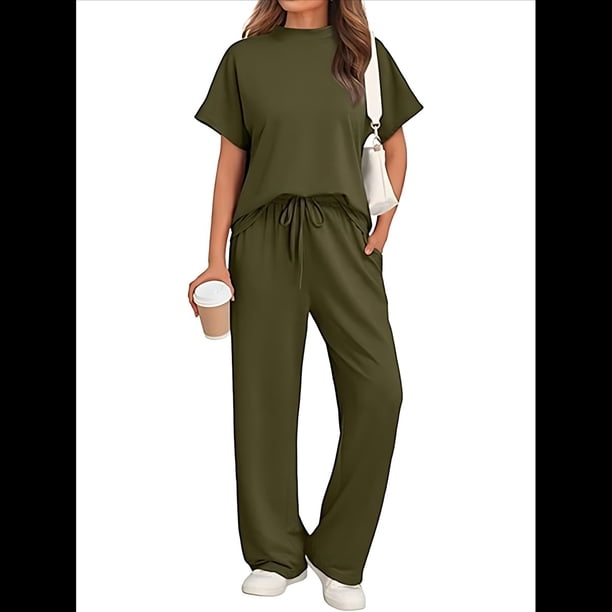 Traje Deportivo Informal de Dos Piezas para Mujer, Ropa Deportiva de Viaje, Corta y Pierna . Traje Verde Oscuro XL