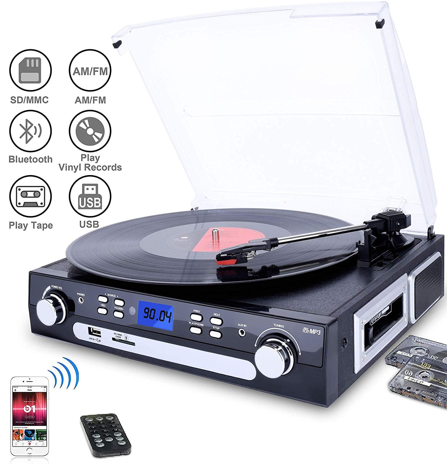 vertical vinyl record player with bluetooth